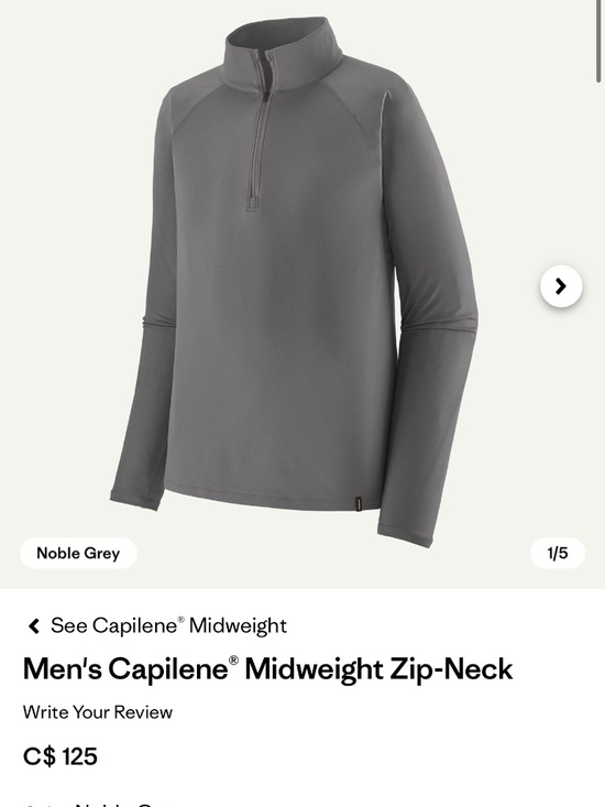 Patagonia Other - Patagonia Capilene Midweight Zip-Neck Nobel Gray Pullover Men's size S